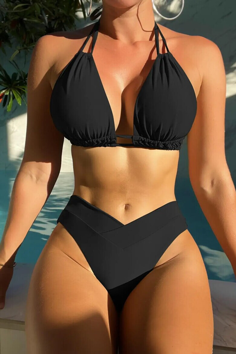 EFAYN.RO Costum de baie dama 2 piese model de vara clasic elegant sutien cu bretele reglabile chilot cu talie inalta si coapsa dezgolita tematica classy and hot bikini EFAYN - Pled.ro