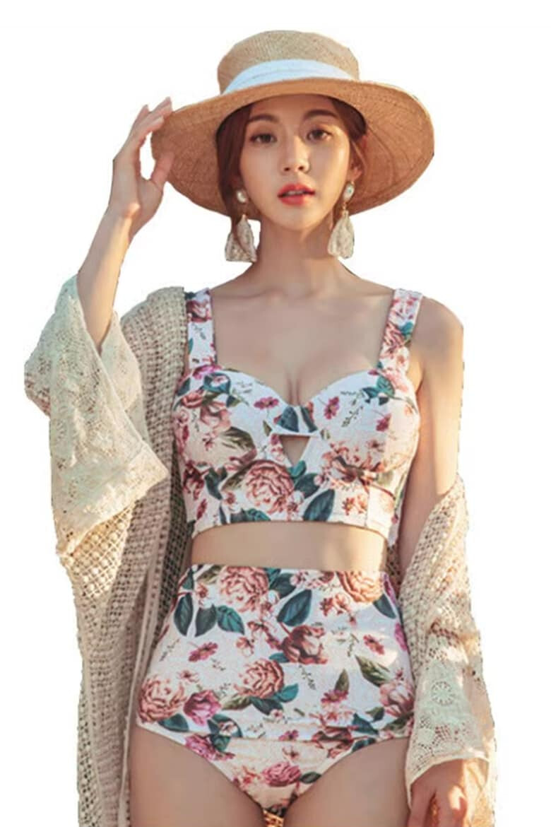 EFAYN.RO Costum de baie dama 2 piese model floral delicat tematica fantezia verii top si chilot cu talie inalta EFAYN - Pled.ro