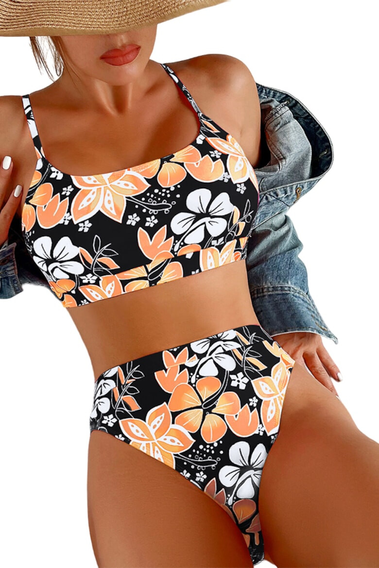 EFAYN.RO Costum de baie dama 2 piese model floral sutien tip bustiera si chilot cu talie inalta EFAYN - Pled.ro