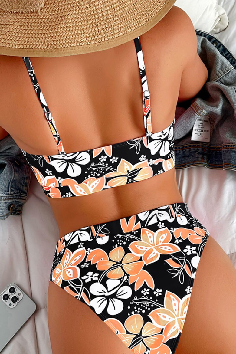 EFAYN.RO Costum de baie dama 2 piese model floral sutien tip bustiera si chilot cu talie inalta EFAYN - Pled.ro