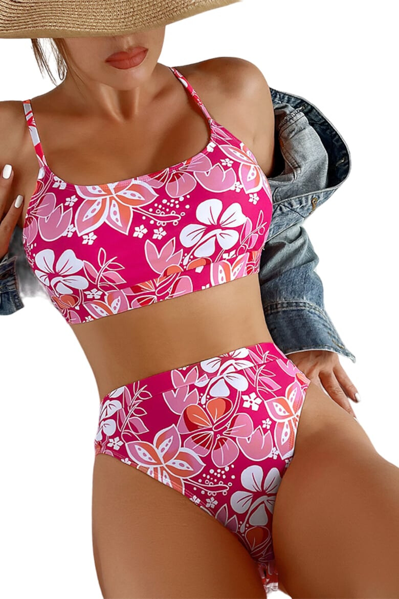 EFAYN.RO Costum de baie dama 2 piese model floral sutien tip bustiera si chilot cu talie inalta EFAYN - Pled.ro