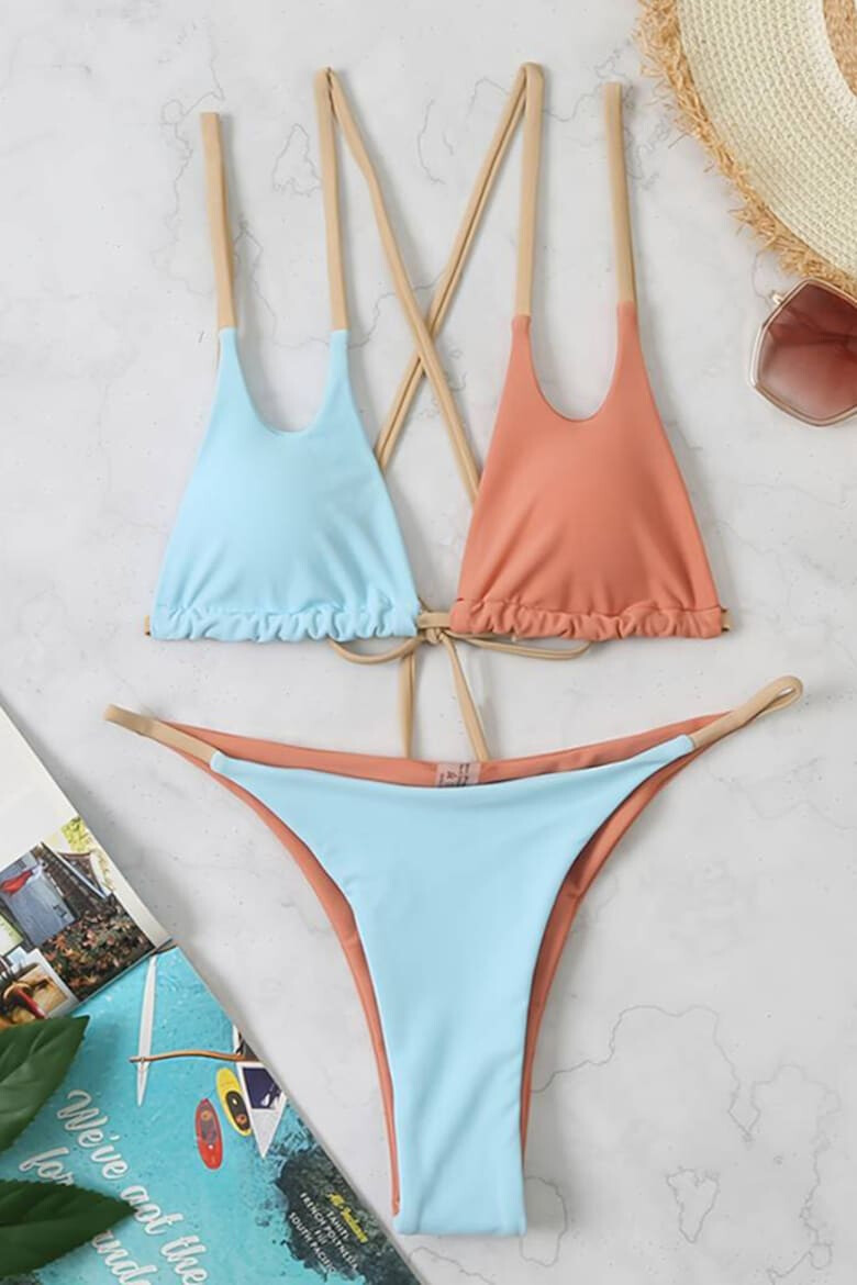 EFAYN.RO Costum de baie dama 2 piese model minimalist sutien cupe triunghiulare si chilot decupaj clasic croi ingust tematica cute and hot summer EFAYN - Pled.ro