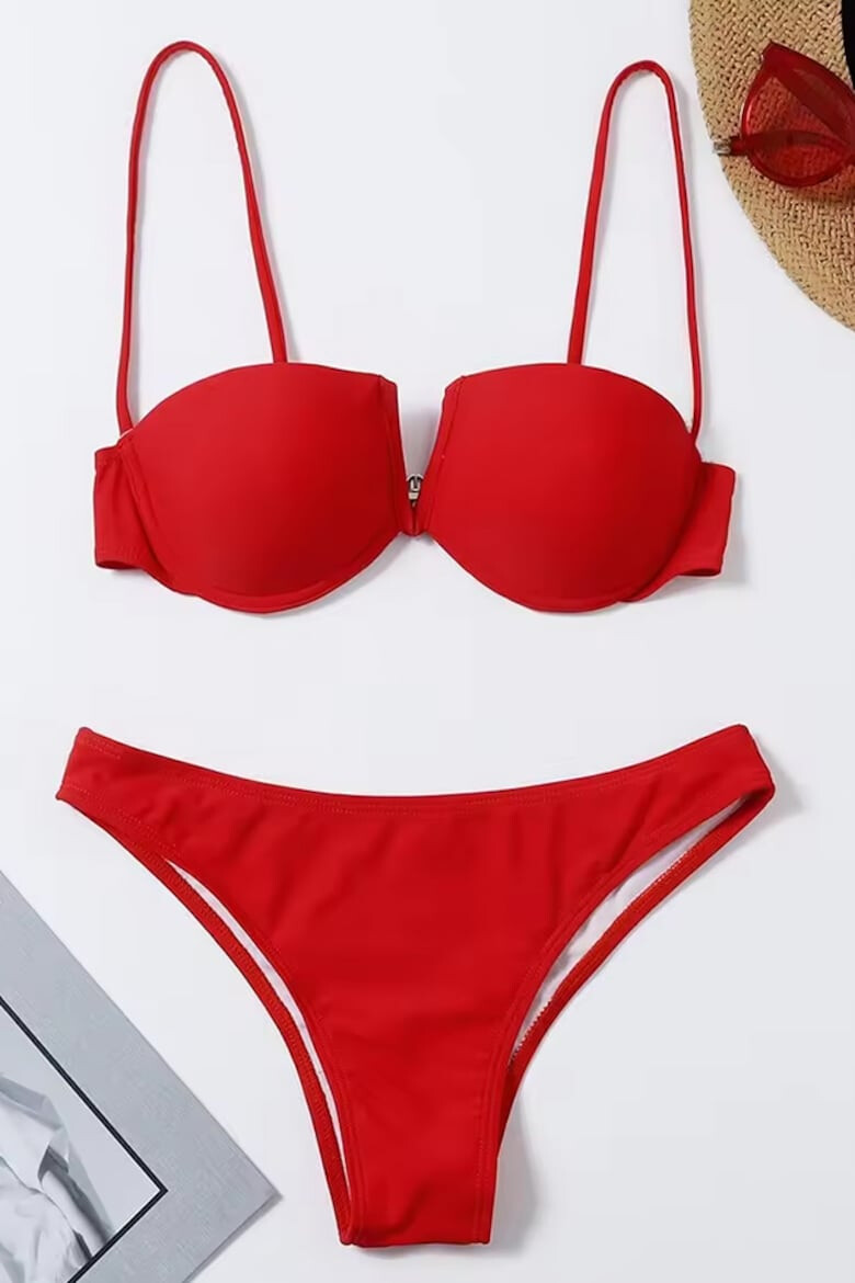 EFAYN.RO Costum de baie dama 2 piese model senzual sutien cu decolteu in V si chilot decupaj clasic croi ingust tematica red summer EFAYN - Pled.ro