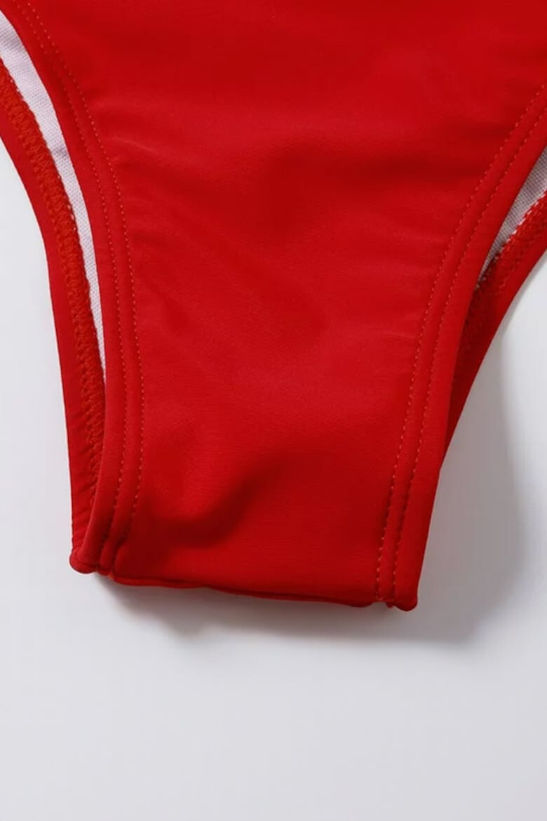 EFAYN.RO Costum de baie dama 2 piese model senzual sutien cu decolteu in V si chilot decupaj clasic croi ingust tematica red summer EFAYN - Pled.ro