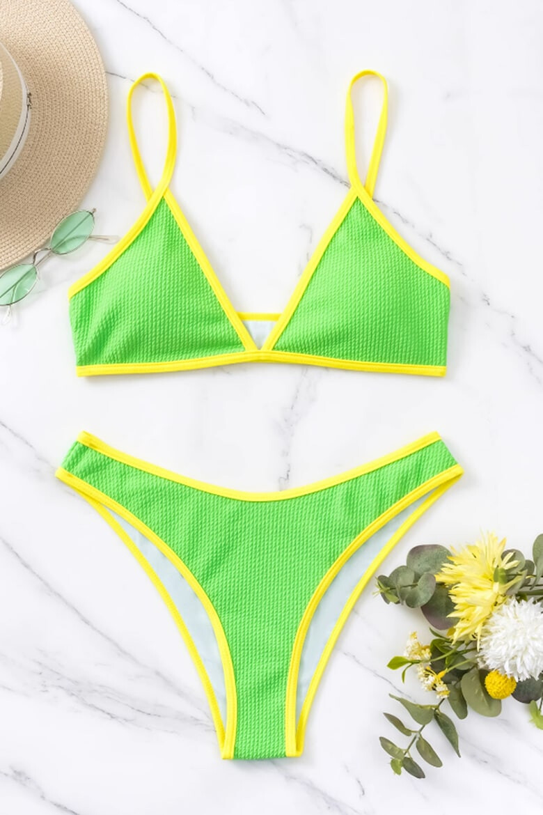 EFAYN.RO Costum de baie dama 2 piese model sexy summer sweet lime sutien tip bustiera cupe triunghiulare si chilot croi clasic decupaj ingust EFAYN - Pled.ro