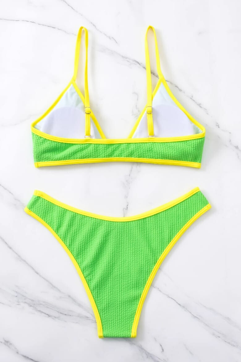 EFAYN.RO Costum de baie dama 2 piese model sexy summer sweet lime sutien tip bustiera cupe triunghiulare si chilot croi clasic decupaj ingust EFAYN - Pled.ro