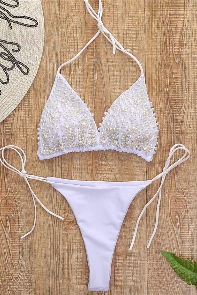 EFAYN.RO Costum de baie dama 2 piese model sexy white summer tematica margele elegante EFAYN - Pled.ro