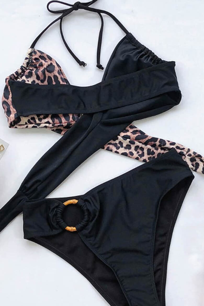 EFAYN.RO Costum de baie dama 2 piese slip clasic cu accesoriu si sutien cu push-up animal print EFAYN - Pled.ro