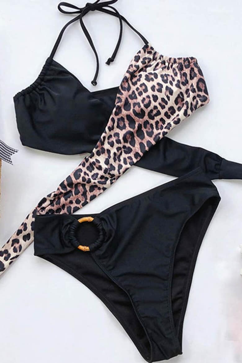 EFAYN.RO Costum de baie dama 2 piese slip clasic cu accesoriu si sutien cu push-up animal print EFAYN - Pled.ro