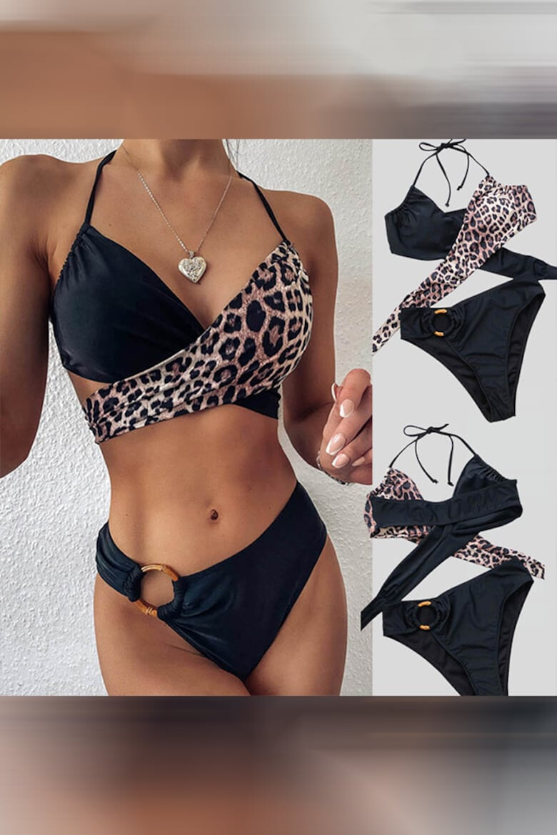 EFAYN.RO Costum de baie dama 2 piese slip clasic cu accesoriu si sutien cu push-up animal print EFAYN - Pled.ro