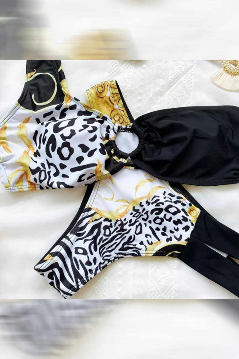 EFAYN.RO Costum de baie dama 2 piese sutien cu prindere pe un umar si accesoriu chilot brazilian imprimeu animal print EFAYN - Pled.ro