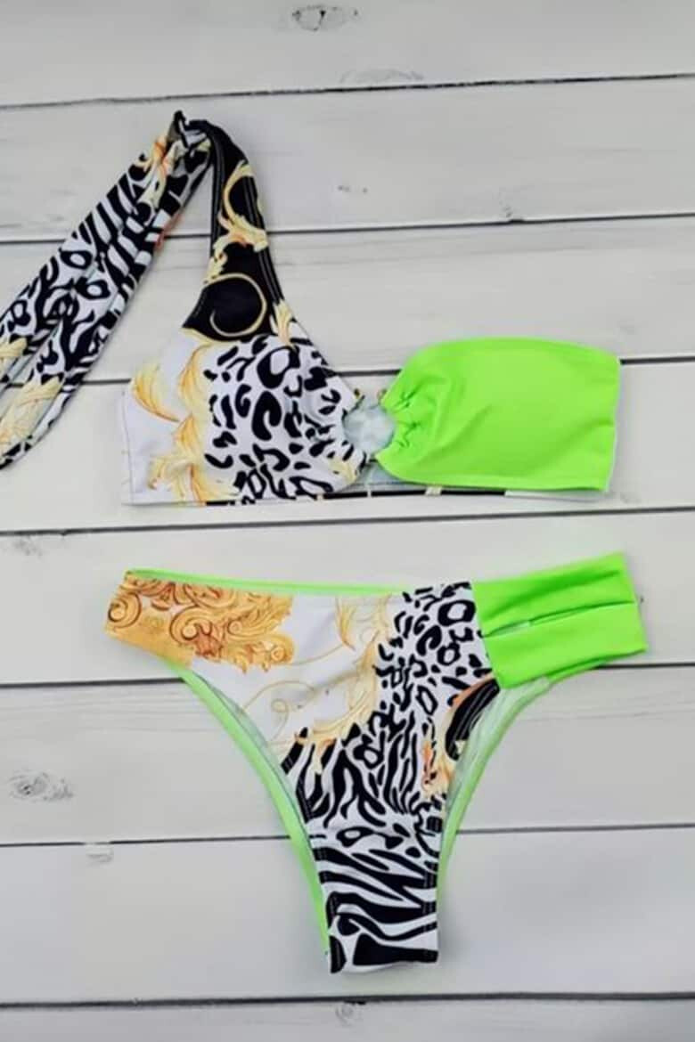 EFAYN.RO Costum de baie dama 2 piese sutien cu prindere pe un umar si accesoriu chilot brazilian imprimeu animal print EFAYN - Pled.ro