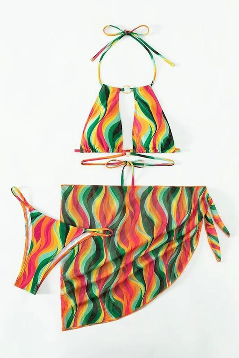 EFAYN.RO Costum de baie dama 3 piese model jungle colorat crossbody cu fusta tip cover up EFAYN - Pled.ro