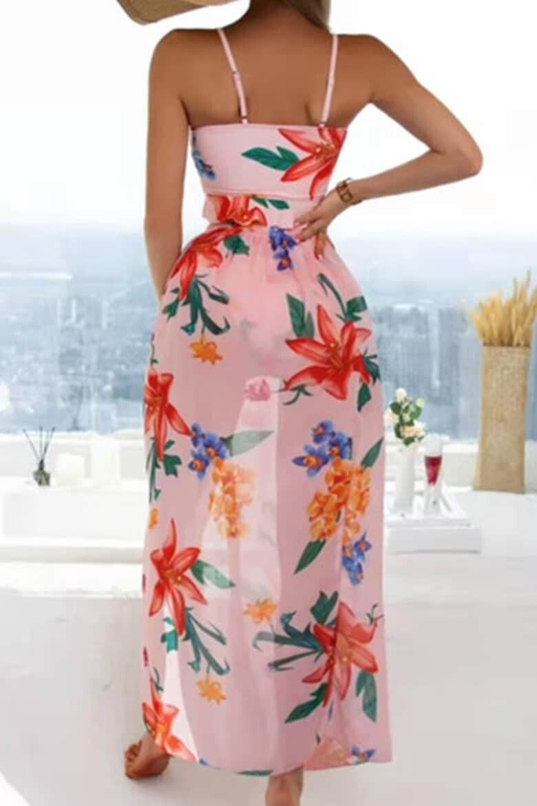 EFAYN.RO Costum de baie dama 3 piese model vesel cu imprimeu floral top tip bustiera chilot talie inalta si coverup tip fusta asortata tematica I love flowers EFAYN - Pled.ro