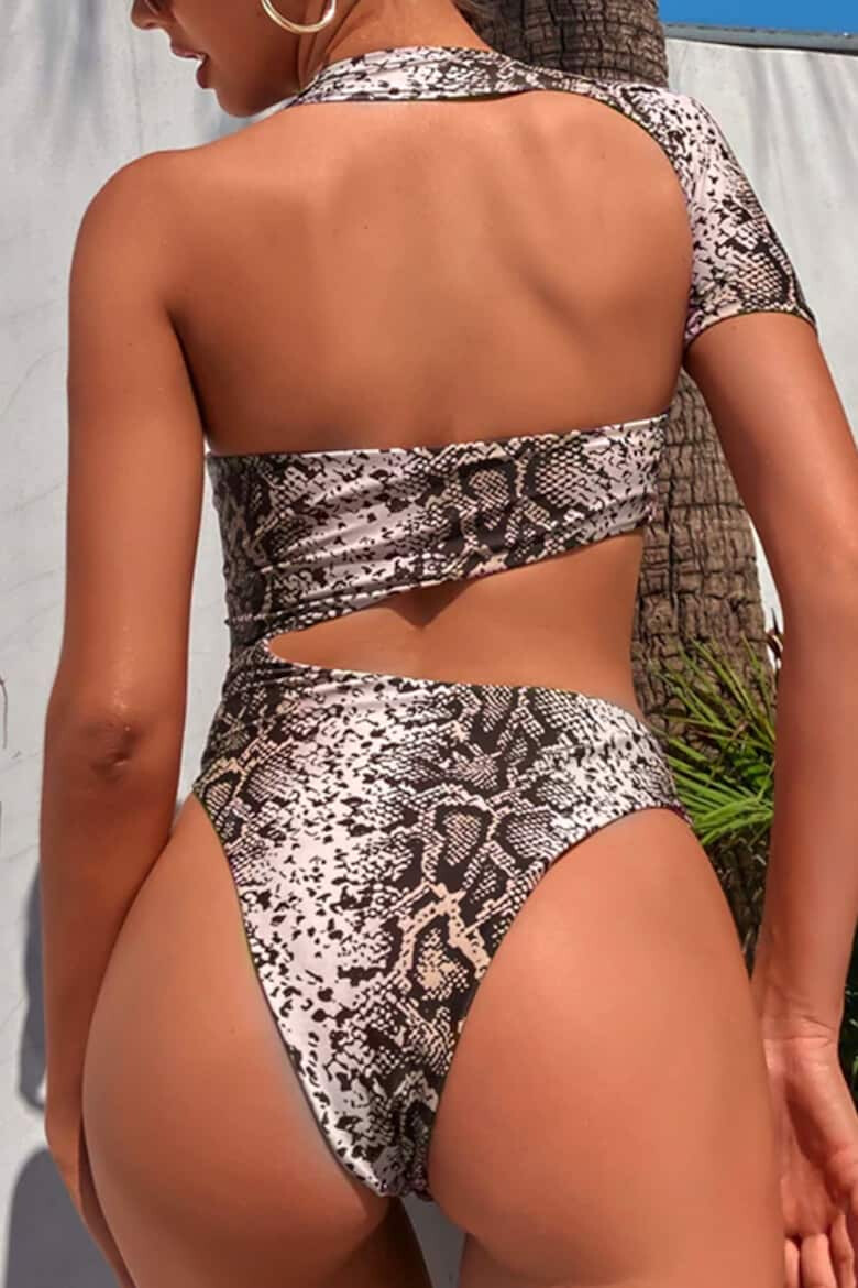 EFAYN.RO Costum de baie dama o piesa cu maneca scurta si umar gol animal print chilot brazilian EFAYN - Pled.ro