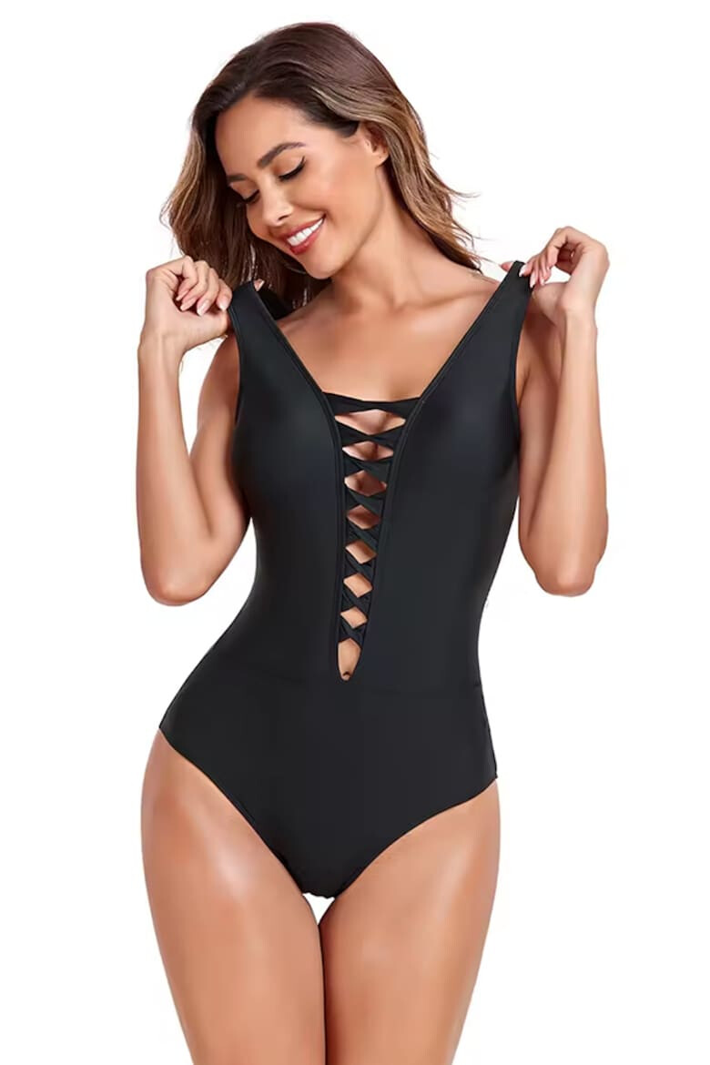 EFAYN.RO Costum de baie dama o piesa model clasic cu decolteu adanc in V tip corset chilot decupaj clasic tematica hot vibes EFAYN - Pled.ro