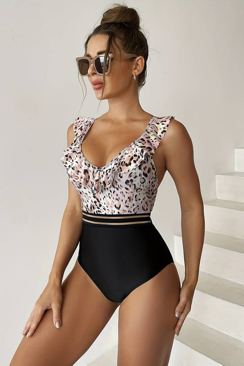 EFAYN.RO Costum de baie dama o piesa model cozy cu volanas la decolteu imprimeu animal print tematica wild summer EFAYN - Pled.ro