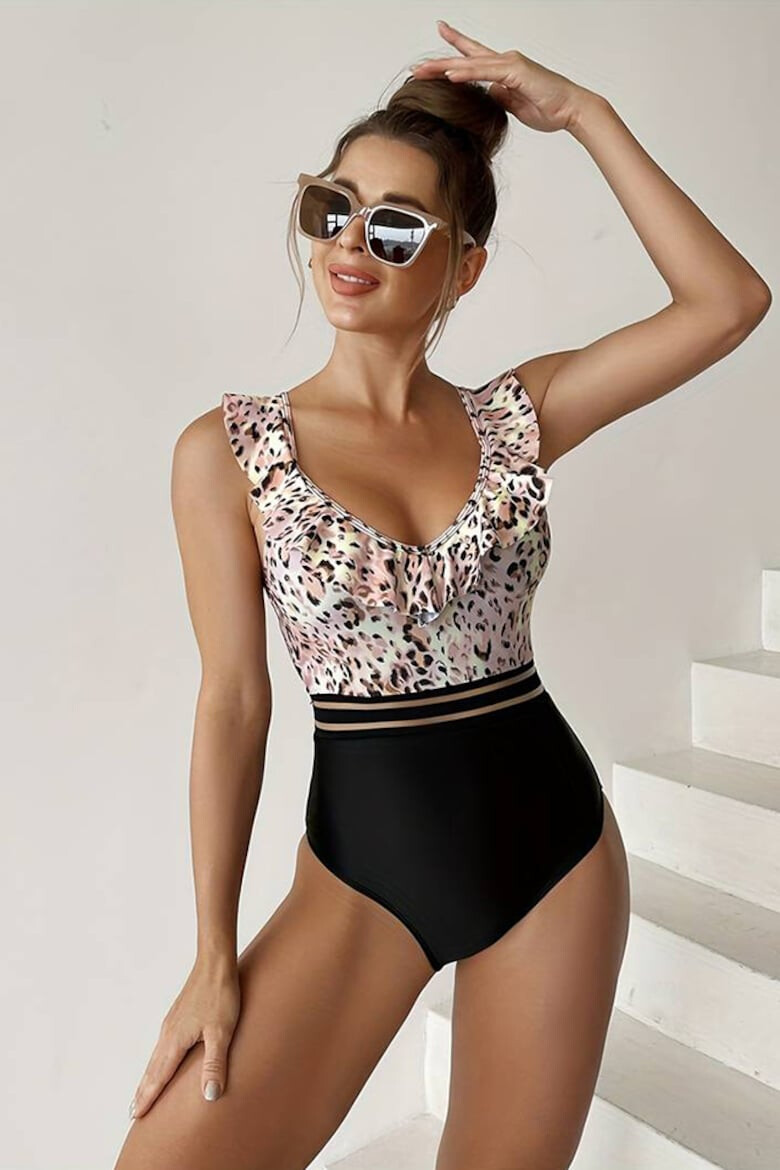 EFAYN.RO Costum de baie dama o piesa model cozy cu volanas la decolteu imprimeu animal print tematica wild summer EFAYN - Pled.ro