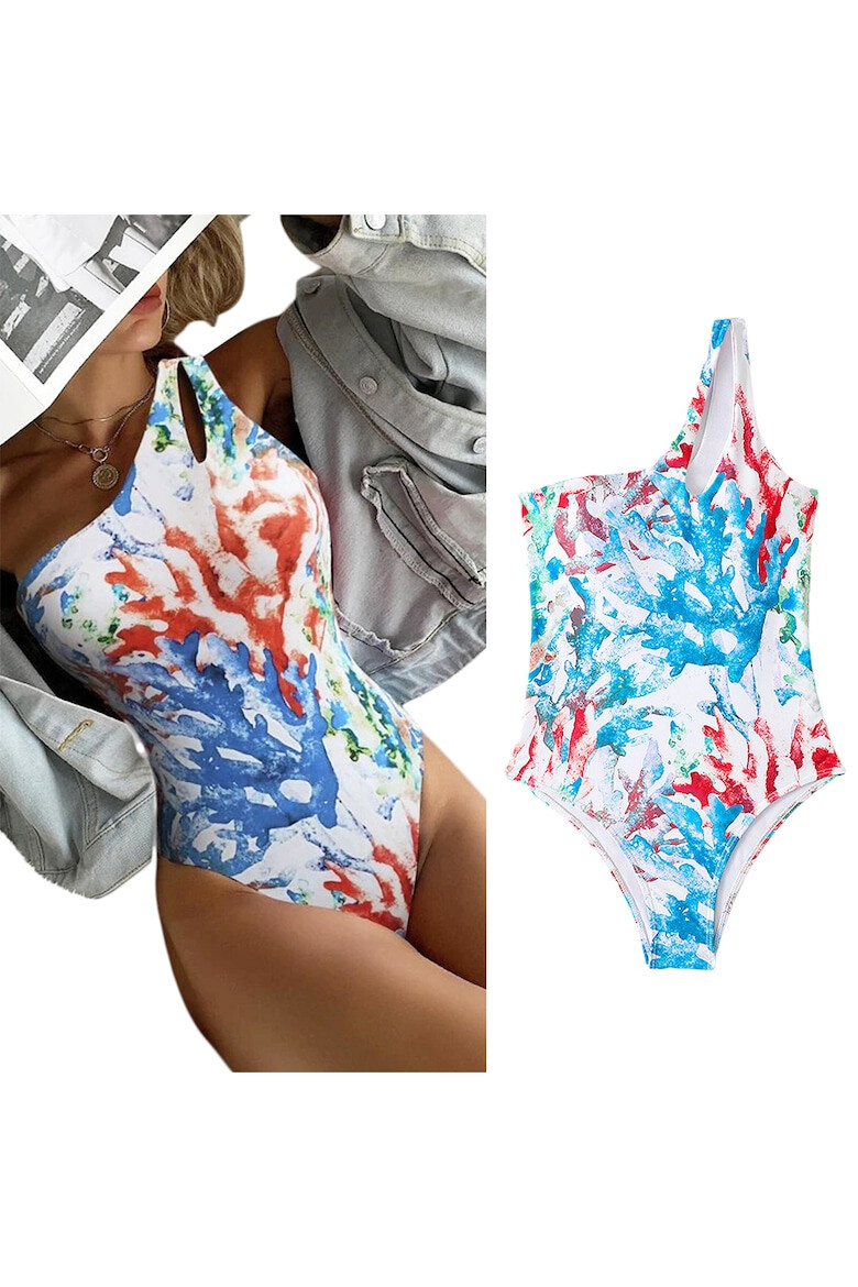 EFAYN.RO Costum de baie dama o piesa model happy summer wild splash prindere fixa pe un umar EFAYN - Pled.ro