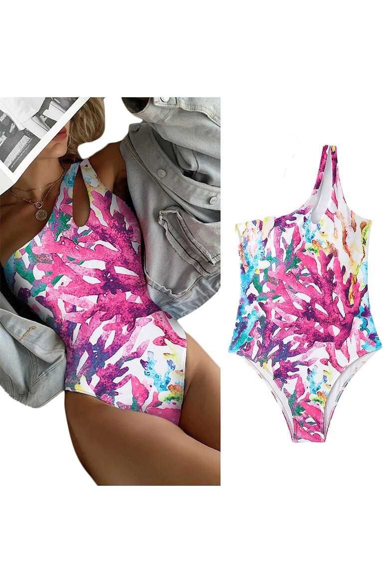 EFAYN.RO Costum de baie dama o piesa model happy summer wild splash prindere fixa pe un umar EFAYN - Pled.ro