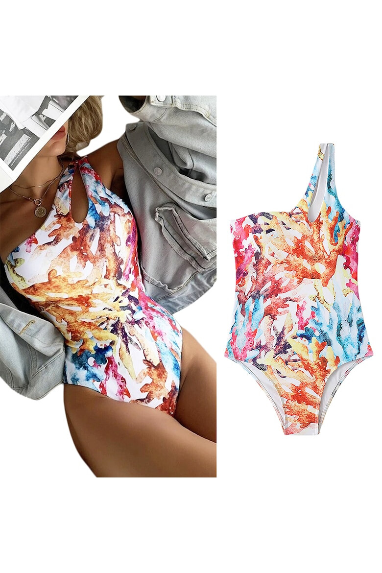 EFAYN.RO Costum de baie dama o piesa model happy summer wild splash prindere fixa pe un umar EFAYN - Pled.ro