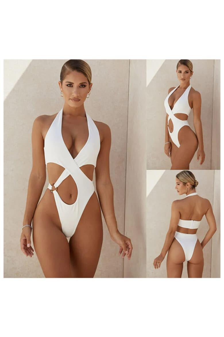 EFAYN.RO Costum de baie dama o piesa model sexy summer accesoriu rotund si prindere la spate cu fermoar EFAYN - Pled.ro