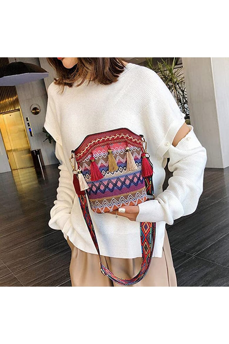 EFAYN.RO Geanta dama ciucurei si broderie model crossbody piele sintetica EFAYN - Pled.ro