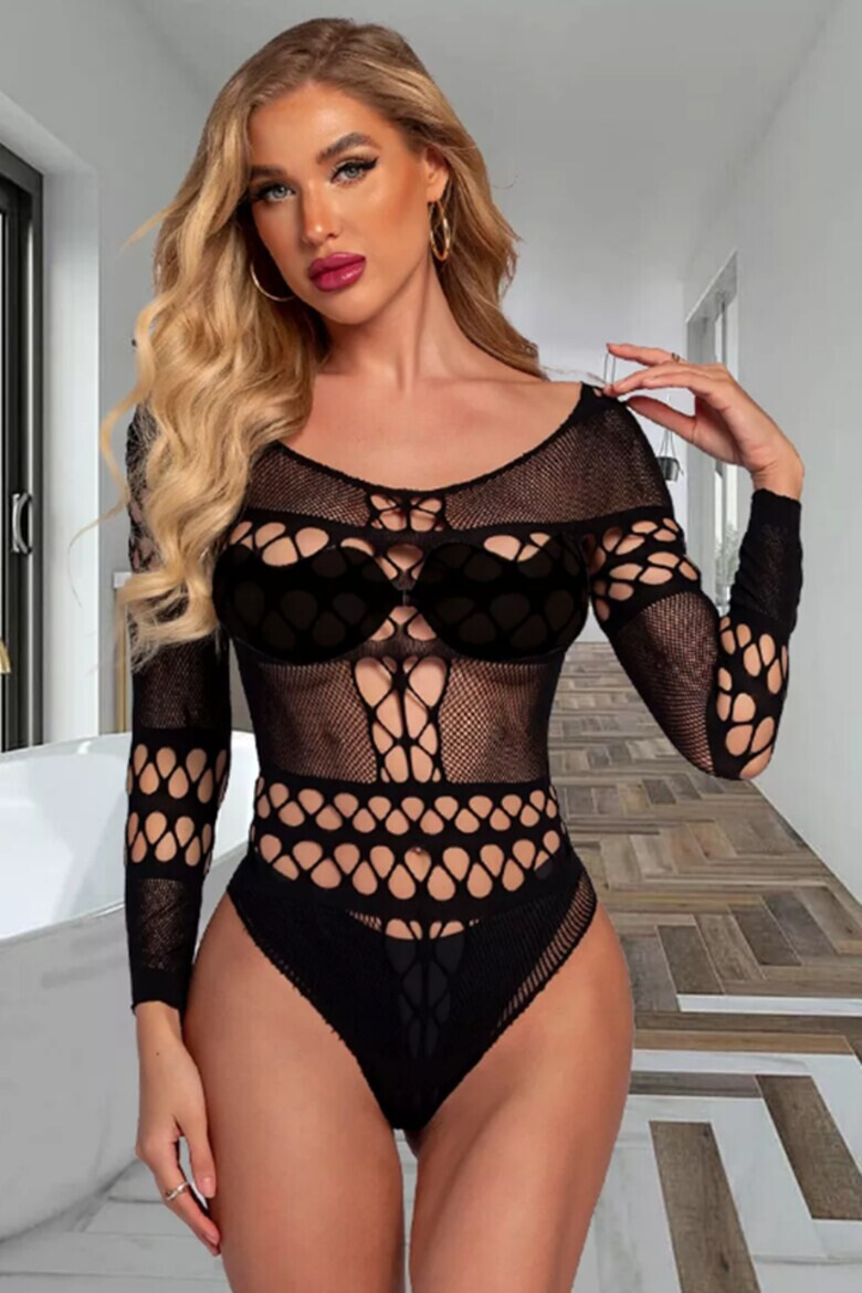 EFAYN.RO Lenjerie sexy body erotic maneci lungi plasa EFAYN - Pled.ro