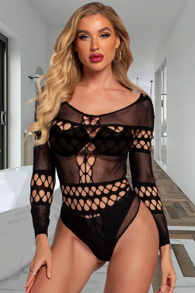 EFAYN.RO Lenjerie sexy body erotic maneci lungi plasa EFAYN - Pled.ro