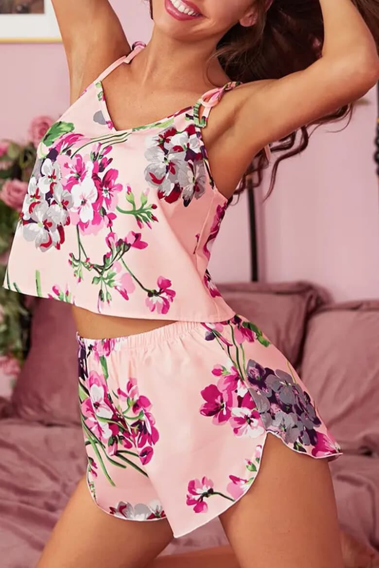 EFAYN.RO Lenjerie sexy dama set 2 piese top tip bluza scurta cu bretele reglabile si pantaloni scurti asortati model floral summer dream EFAYN - Pled.ro