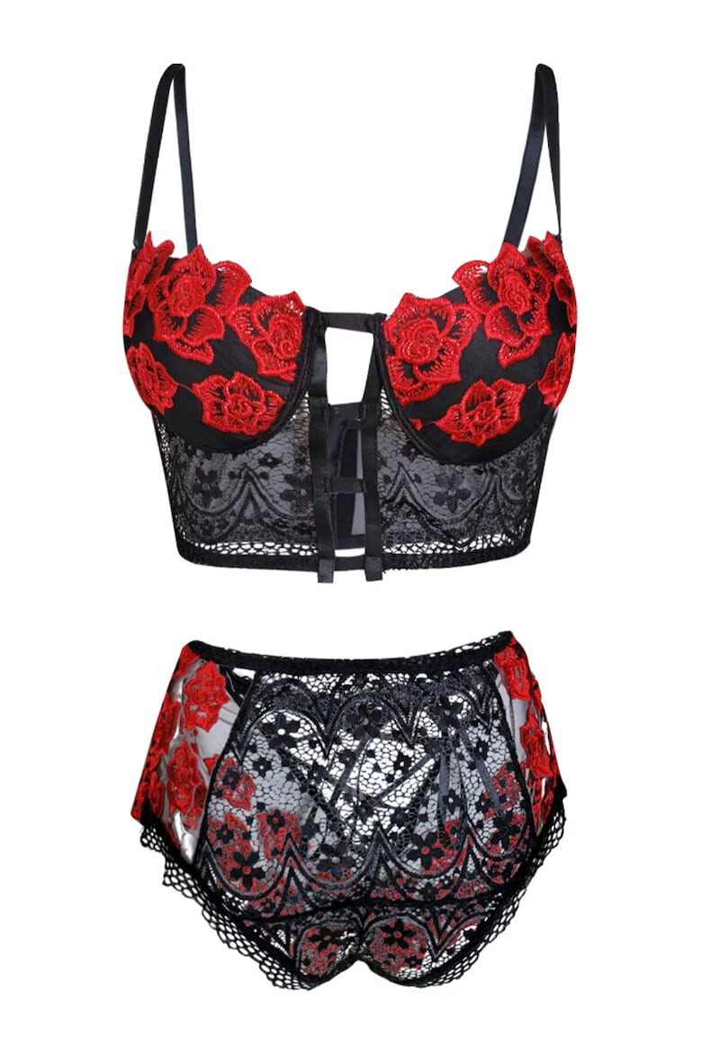 EFAYN.RO Lenjerie sexy dama set 2 piese top tip corset si chiloti cu talie inalta model flori romantice EFAYN - Pled.ro