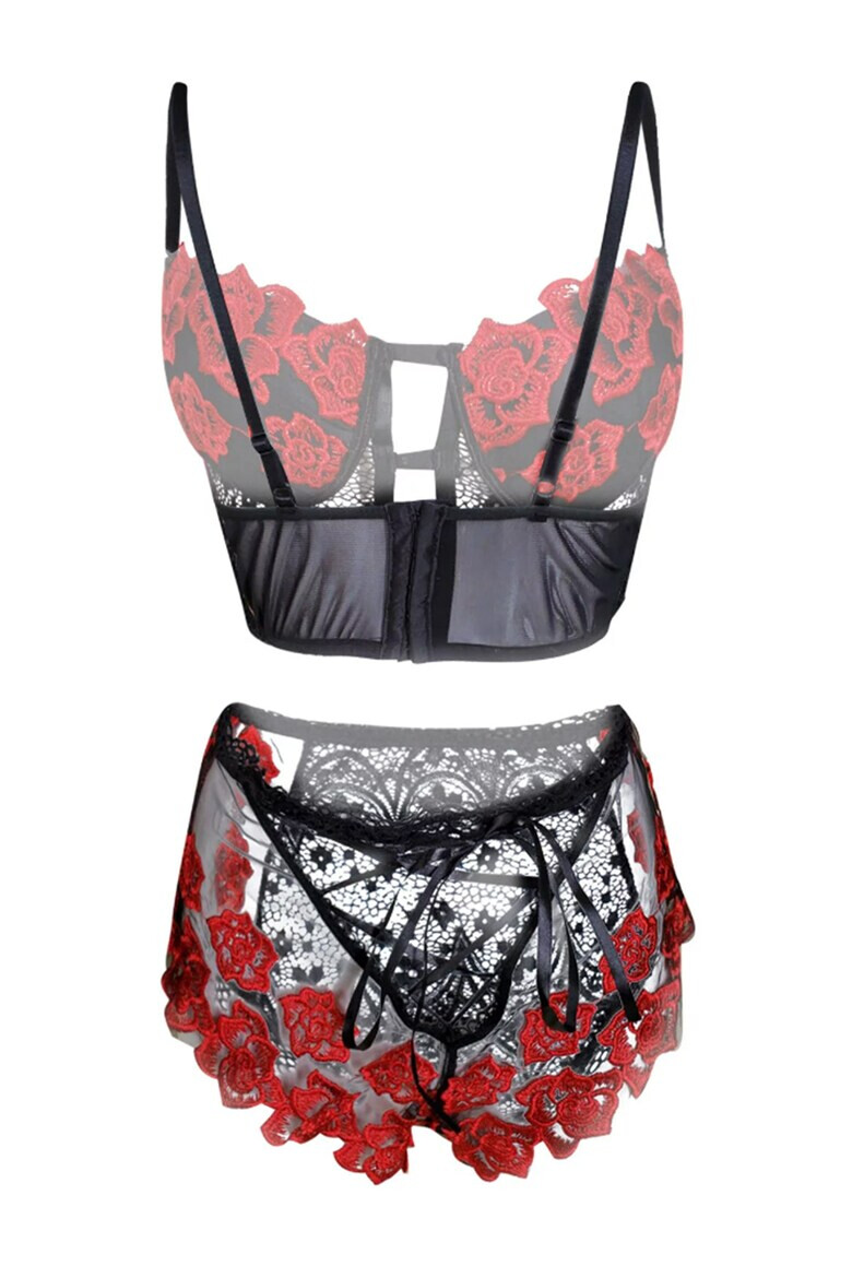 EFAYN.RO Lenjerie sexy dama set 2 piese top tip corset si chiloti cu talie inalta model flori romantice EFAYN - Pled.ro