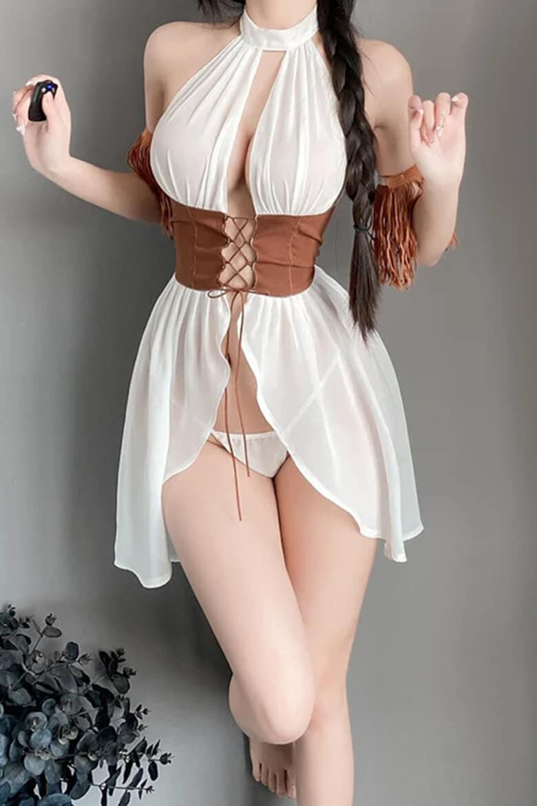 EFAYN.RO Lenjerie sexy dama set 3 piese rochie prindere tip corset accesorii asortate pentru maini si chilot tanga model amazoana provocatoare tematica wild dream EFAYN - Pled.ro