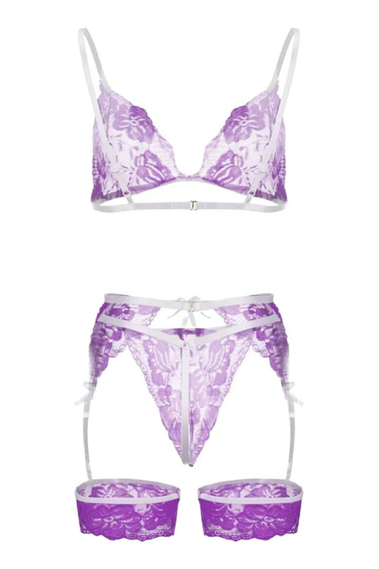 EFAYN.RO Lenjerie sexy dama set 3 piese sutien portjartier chilot si jartiere model senzual din dantela EFAYN - Pled.ro