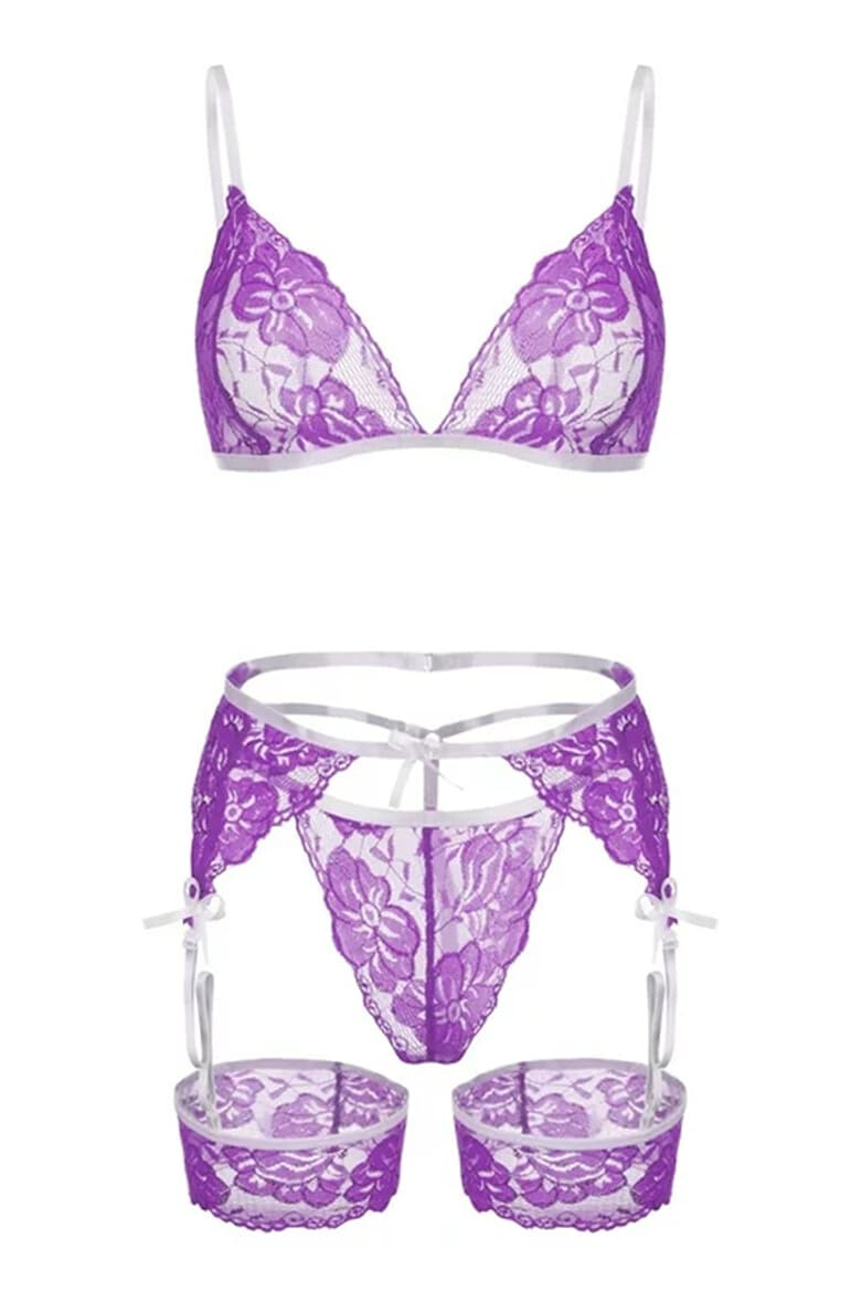 EFAYN.RO Lenjerie sexy dama set 3 piese sutien portjartier chilot si jartiere model senzual din dantela EFAYN - Pled.ro