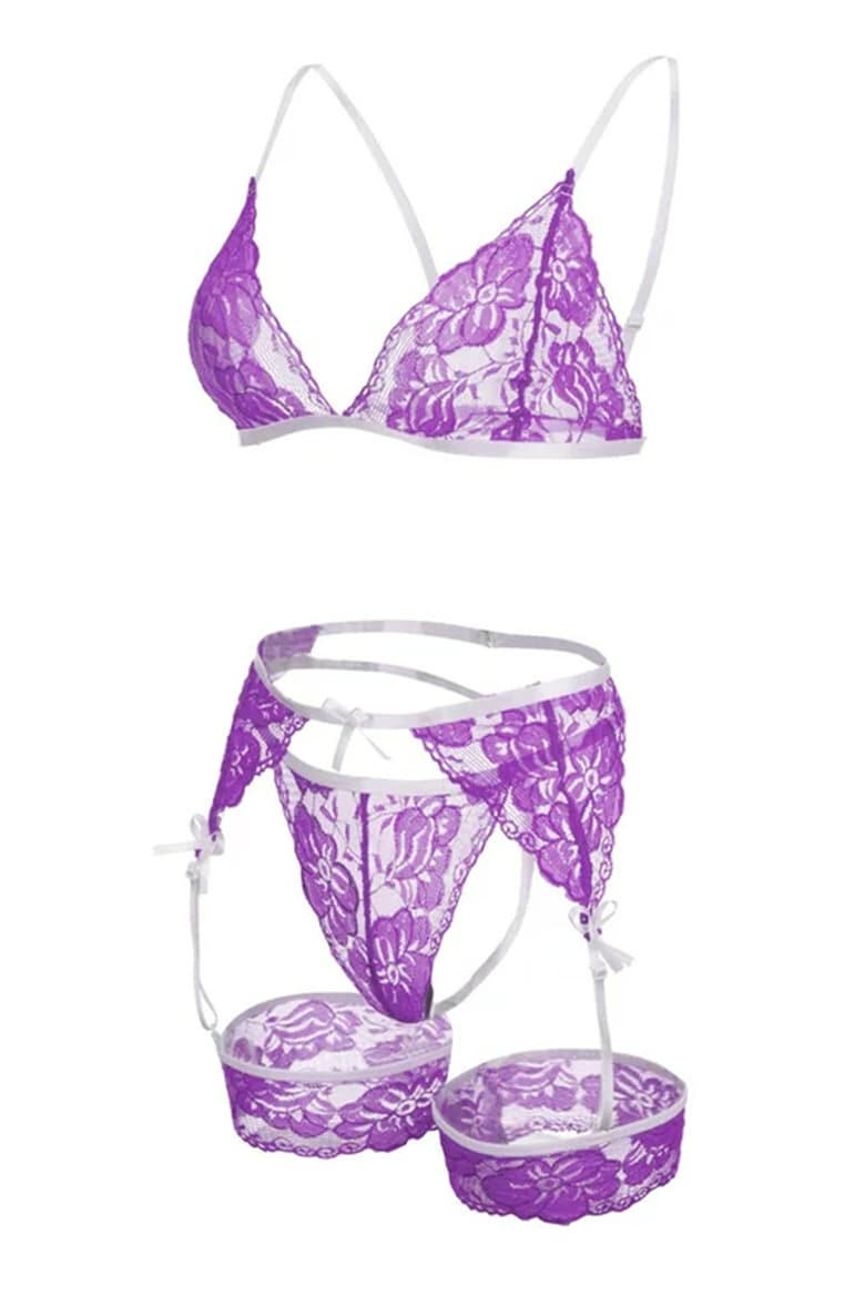 EFAYN.RO Lenjerie sexy dama set 3 piese sutien portjartier chilot si jartiere model senzual din dantela EFAYN - Pled.ro