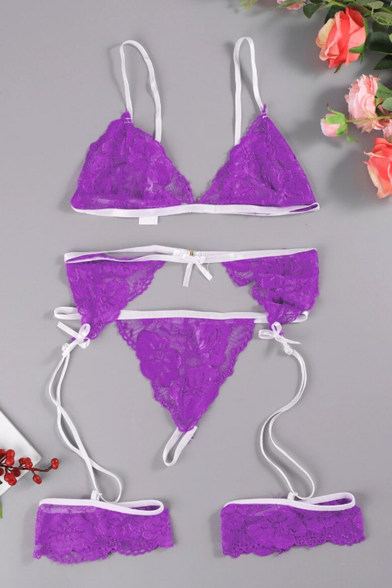 EFAYN.RO Lenjerie sexy dama set 3 piese sutien portjartier chilot si jartiere model senzual din dantela EFAYN - Pled.ro