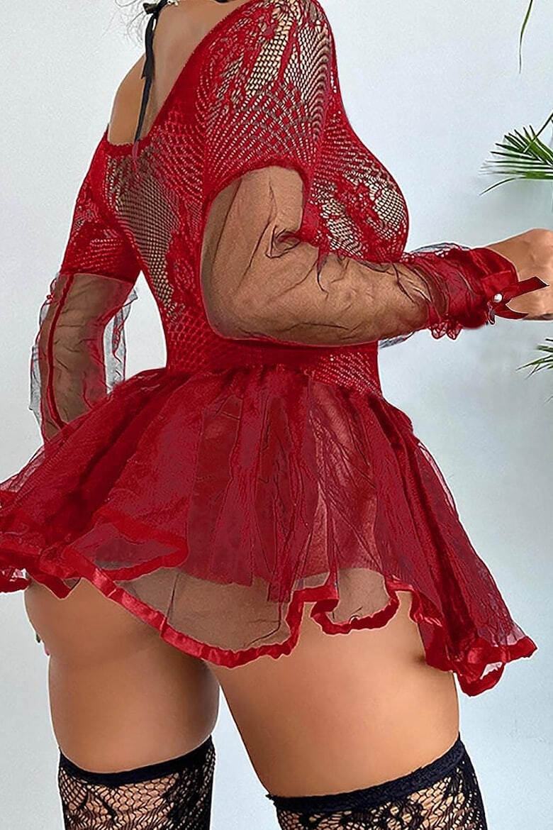 EFAYN.RO Lenjerie sexy dama tip rochie scurta cu maneci lungi transparente si volum in partea de jos model barbie girl EFAYN - Pled.ro