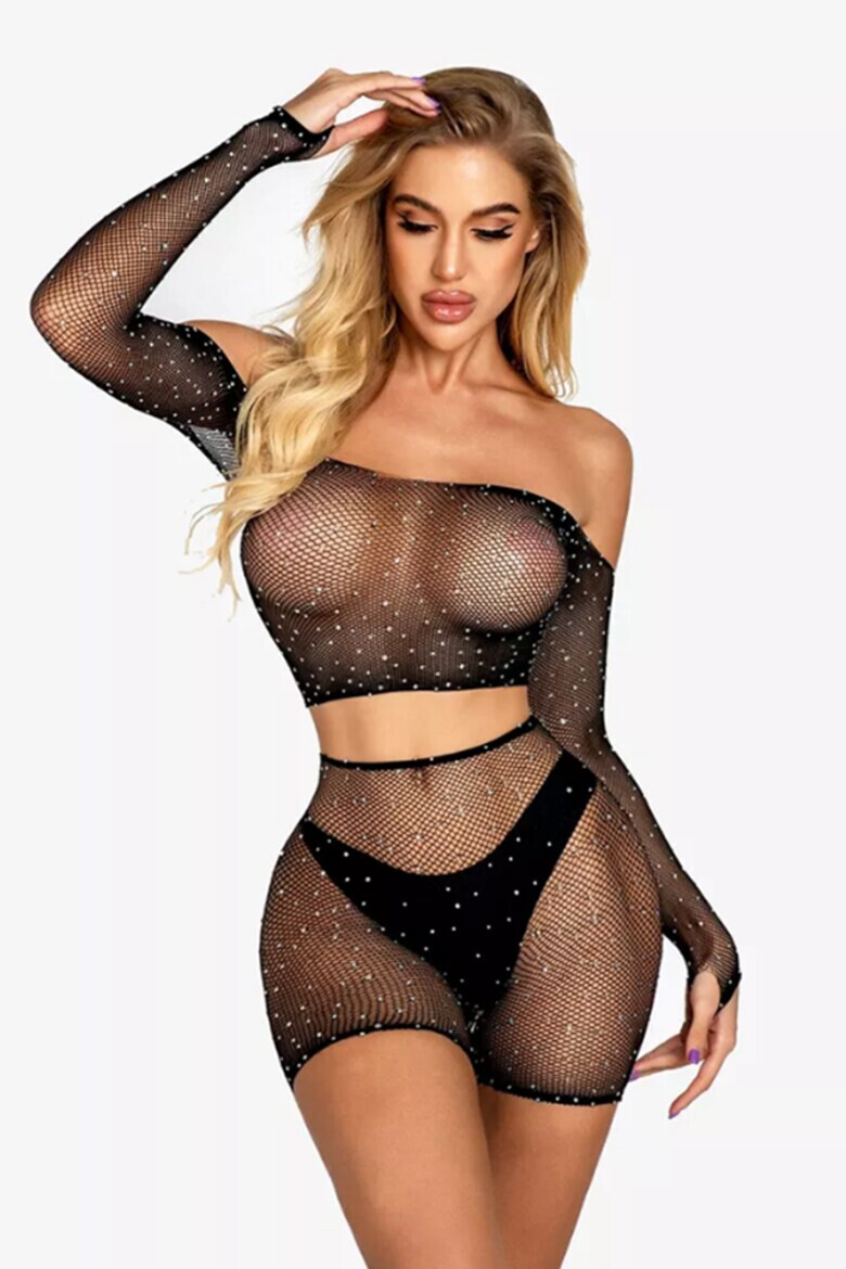 EFAYN.RO Lenjerie sexy din 2 piese set erotic transparent cu detalii sclipitoare EFAYN - Pled.ro