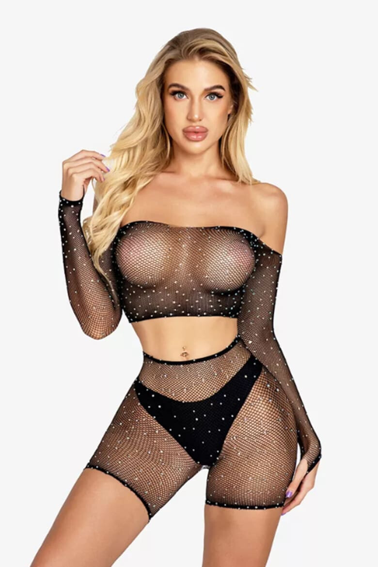 EFAYN.RO Lenjerie sexy din 2 piese set erotic transparent cu detalii sclipitoare EFAYN - Pled.ro