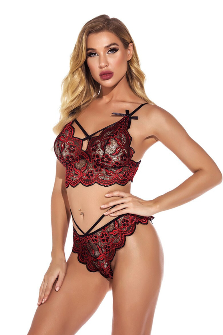 EFAYN.RO Lenjerie sexy set din 2 piese sutien tip bustiera si chiloti stil brazilian dantela delicata EFAYN - Pled.ro