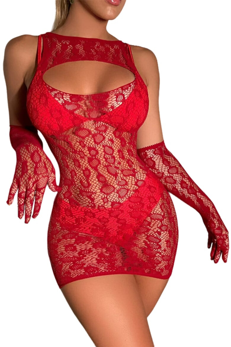 EFAYN.RO Lenjerie sexy tip rochie scurta accesorizata cu manusi EFAYN - Pled.ro