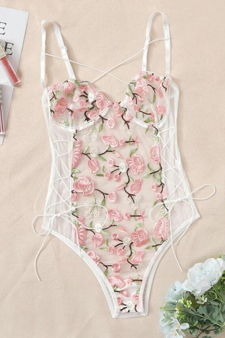 EFAYN.RO Lenjerie tip body sexy dantela si plasa motiv floral EFAYN - Pled.ro