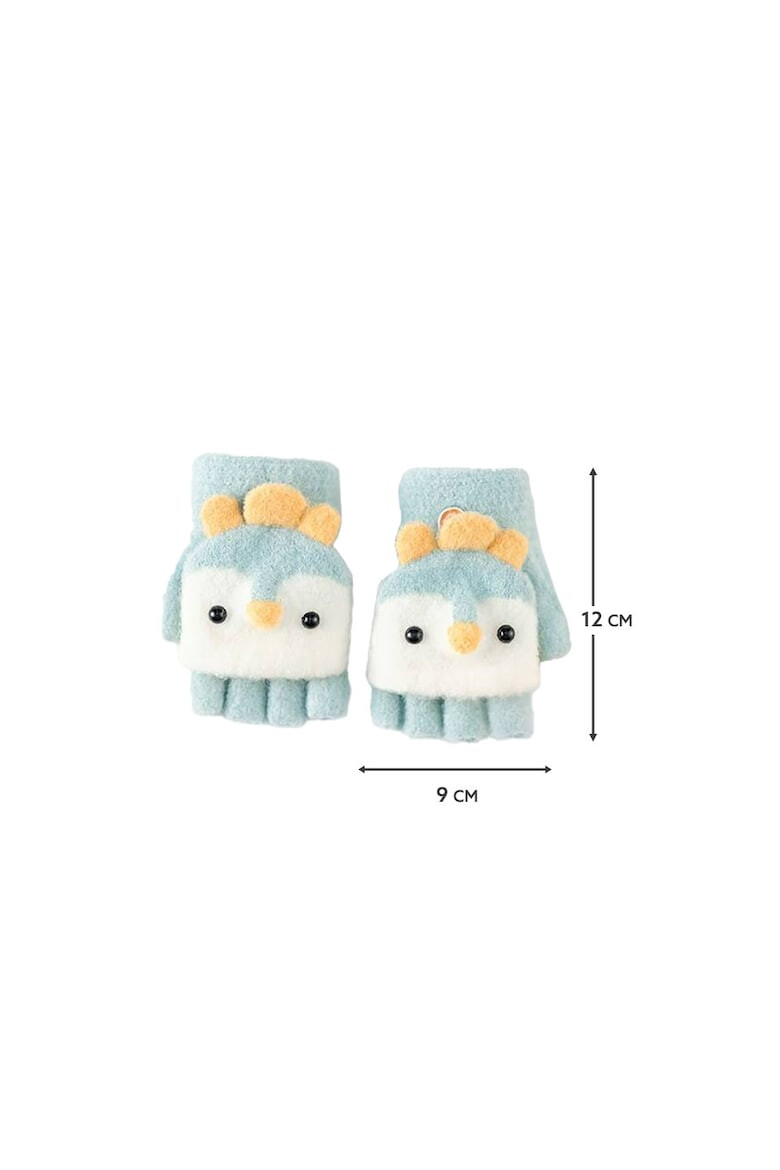 EFAYN.RO Manusi pentru copii model cu degetele descoperite si capac decapotabil accesorizate cu pinguini poznasi tematica happy feet EFAYN - Pled.ro