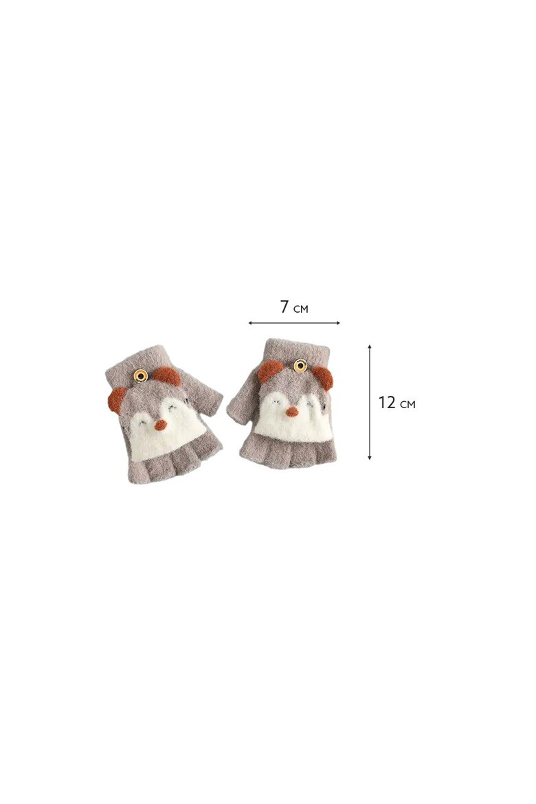 EFAYN.RO Manusi pentru copii model cu degetele descoperite si capac decapotabil prindere cu nasture manseta elastica accesorizate cu puisor vesel tematica happy winter EFAYN - Pled.ro