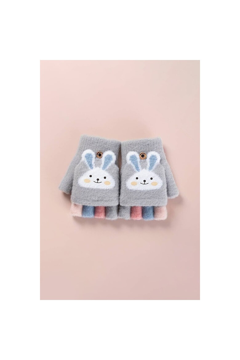 EFAYN.RO Manusi pentru copii model cu degetele descoperite si capac decapotabil prindere cu nasturel accesorizate cu iepuras manseta elastica tematica cute bunny EFAYN - Pled.ro