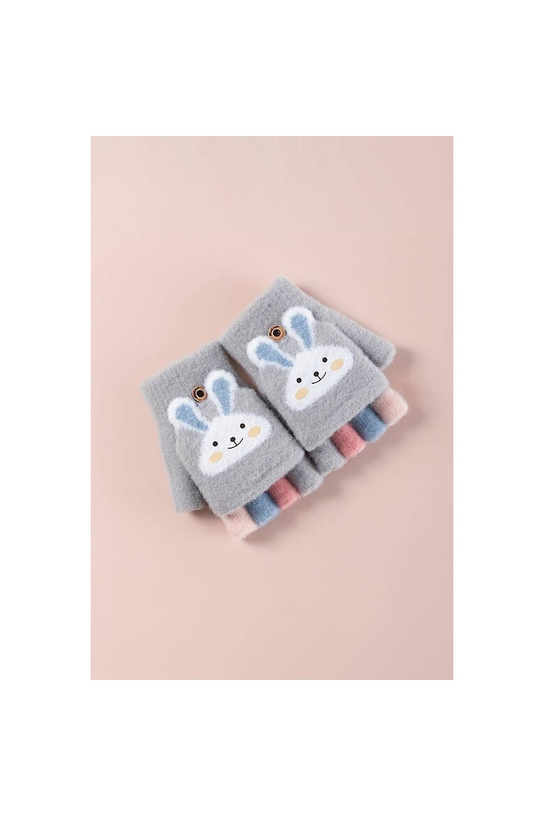 EFAYN.RO Manusi pentru copii model cu degetele descoperite si capac decapotabil prindere cu nasturel accesorizate cu iepuras manseta elastica tematica cute bunny EFAYN - Pled.ro