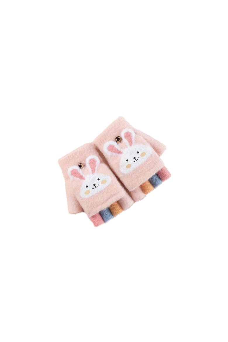 EFAYN.RO Manusi pentru copii model cu degetele descoperite si capac decapotabil prindere cu nasturel accesorizate cu iepuras manseta elastica tematica cute bunny EFAYN - Pled.ro