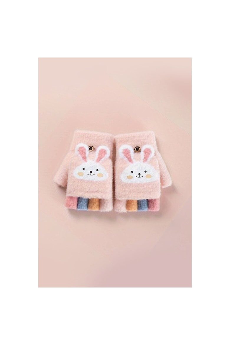 EFAYN.RO Manusi pentru copii model cu degetele descoperite si capac decapotabil prindere cu nasturel accesorizate cu iepuras manseta elastica tematica cute bunny EFAYN - Pled.ro