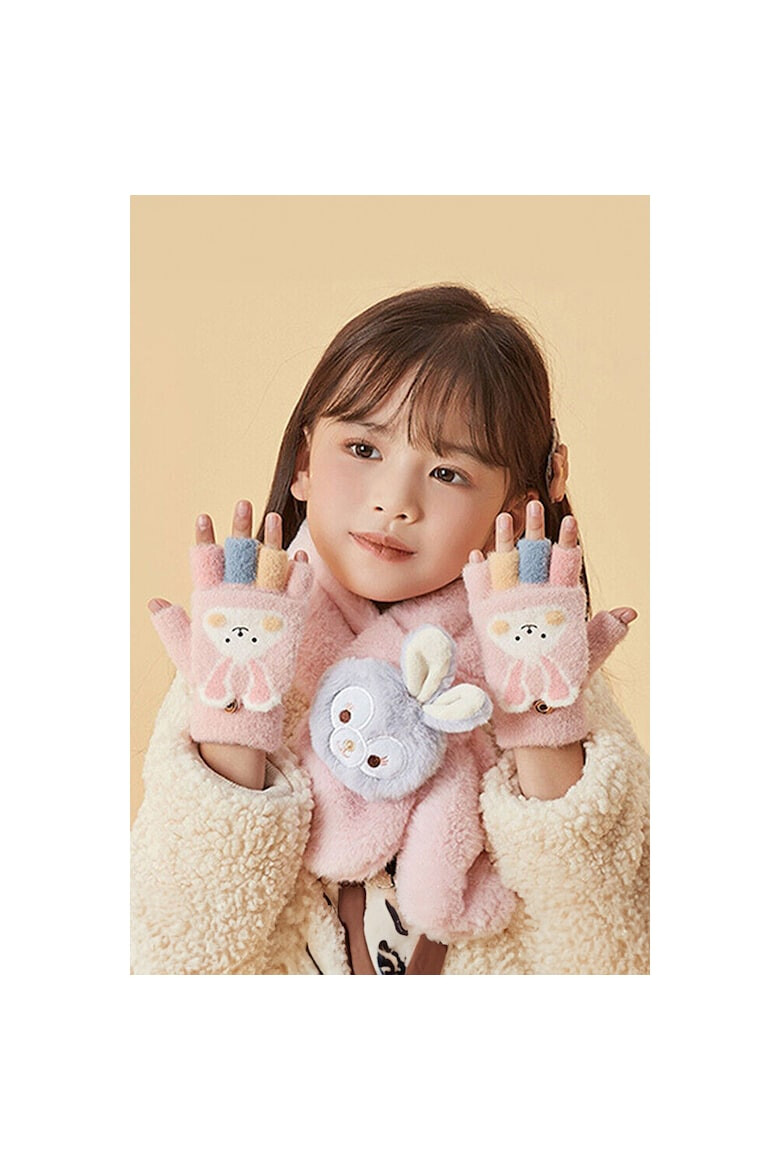 EFAYN.RO Manusi pentru copii model cu degetele descoperite si capac decapotabil prindere cu nasturel accesorizate cu iepuras manseta elastica tematica cute bunny EFAYN - Pled.ro